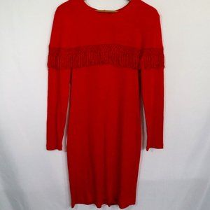 Vtg 80s Decked Out Knit Dress Fringe Size 9/10